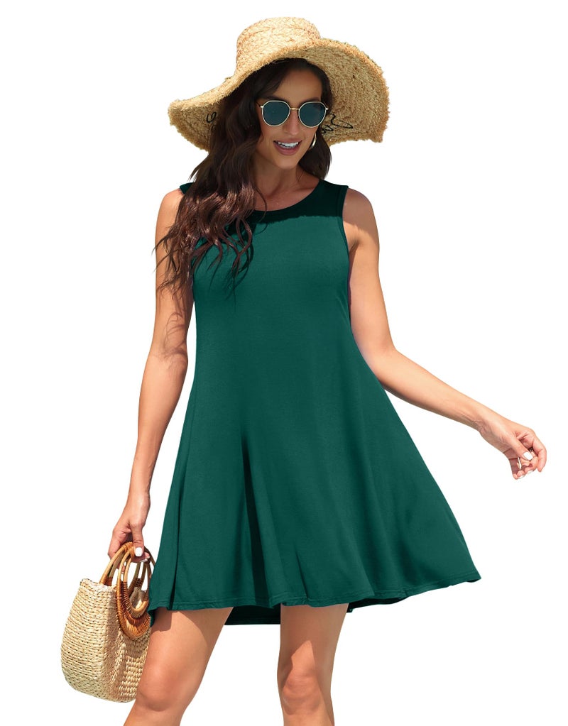 WEACZZY Summer Dresses for Women Beach Tshirt Sundress Sleeveless Pockets Casual Loose Tank Dress,Dark Green,L - Image 4